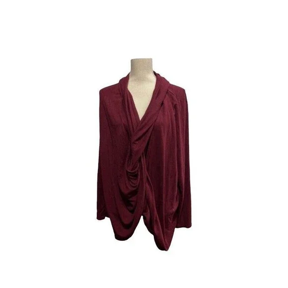 Pure Jill Womens Bordeaux Cardigan Sweater Sz Large Multi-Way Wrap Burgundy - Picture 2 of 8